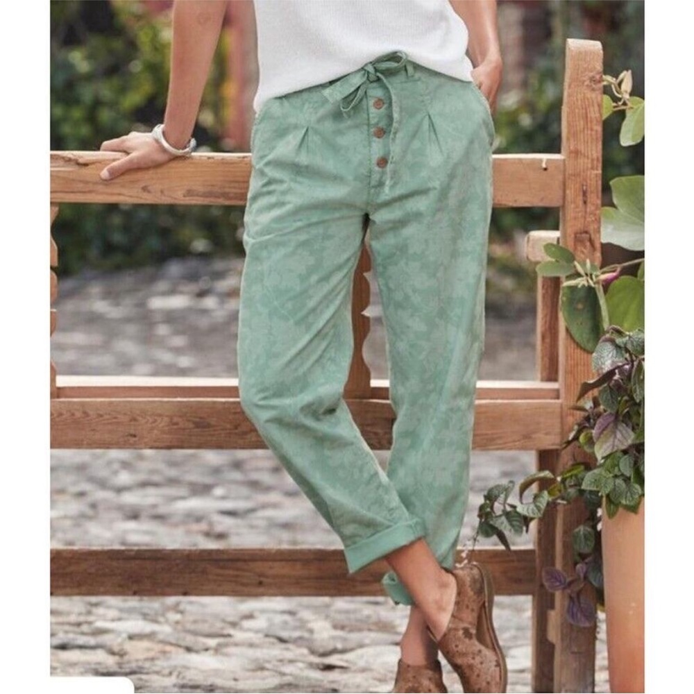 NEW Sundance | Bastille Easy Floral Pants |‎ Green | Paper Bag Waist | Size 4